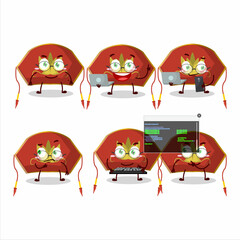 Red chinese woman hat Programmer cute cartoon character with