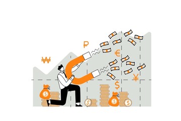 Flat vector illustration of investment returns. Financial freedom. Passive financial income. Investor's strategy, concept of financing. The concept of a dividend portfolio.