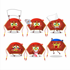 Mascot design style of red chinese woman hat character as an attractive supporter