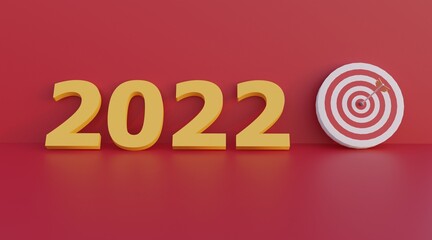 new year big target with big text word and goals target . 3d illustration rendering