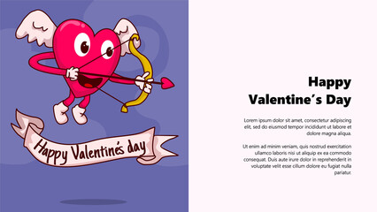 happy valentines day. cupid heart shaped love face. hand drawn trendy traditional cartoon vector illustration