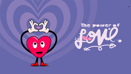 the power of love. heart shaped love face. hand drawn trendy traditional cartoon vector illustration