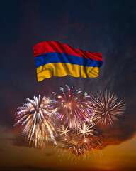 Holiday fireworks and flag of Armenia