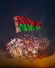 Holiday fireworks and flag of Belarus