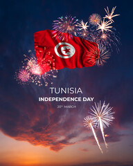 majestic fireworks and flag of Tunisia - 484560287
