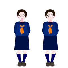 後ろに腕を回すセーラー服の女学生