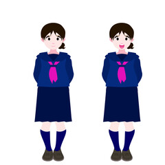 後ろに腕を回すセーラー服の女学生