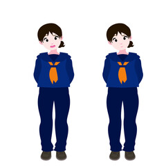 後ろに腕を回すセーラー服の女学生