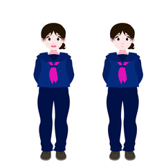 後ろに腕を回すセーラー服の女学生