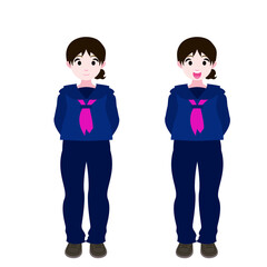 後ろに腕を回すセーラー服の女学生