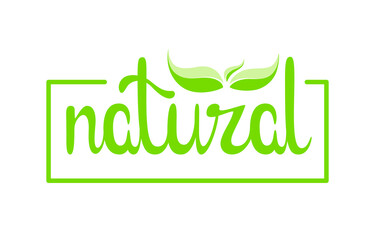 Naklejka premium Natural. Green lettering on a white background. 