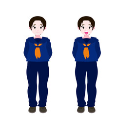 後ろに腕を回すセーラー服の女学生