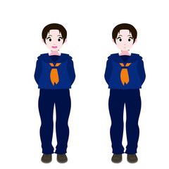 後ろに腕を回すセーラー服の女学生