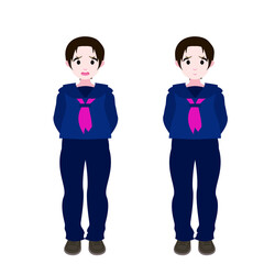 後ろに腕を回すセーラー服の女学生