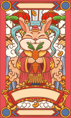 Hand drawn cartoon illustration design of the Chinese Lunar New Year of the rabbit
