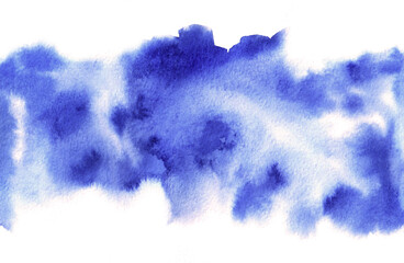 Hand draw watercolor abstract background. Blue backgound with watercolor stains