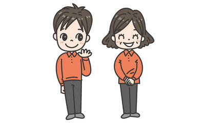 オレンジシャツが制服の男女