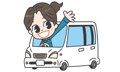 車で配達をする女性