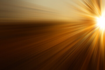 Abstract blurred golden background with a  flash and diverging rays on the right