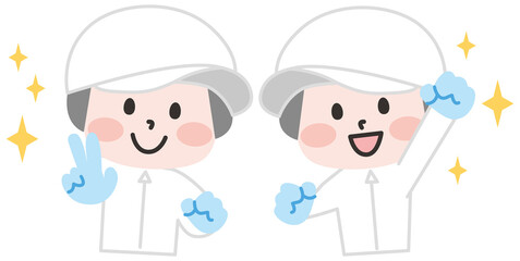 白衣を着た作業員たち