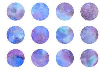 Watercolor round spots of blue-violet color. For any of your designs and ideas.