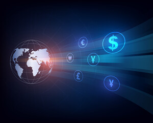 Currency exchange technology Blue abstract speed network money