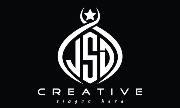 JSD three letters monogram curved oval initial logo design, geometric minimalist creative logo, vector template