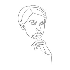 Woman Face Line Drawing. Abstract Minimal Female Face One Line Drawing for Fashion Icon, Logo, Modern Wall Decor, Prints, Posters. Woman Head Simple Minimalist Illustration. Vector EPS 10