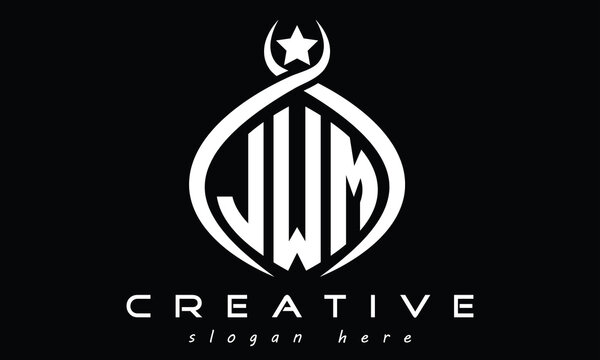 JWM three letters monogram curved oval initial logo design, geometric minimalist creative logo, vector template