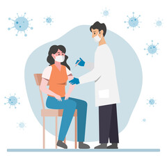 People vaccination concept . Covid-19. Doctor makes an injection vaccine to woman