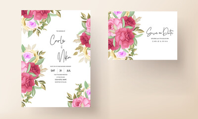 wedding invitation card with beautiful rose flower