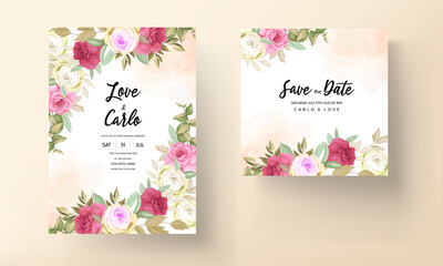 wedding invitation card with beautiful rose flower