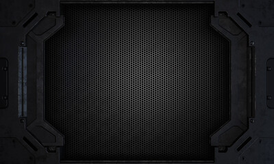 Futuristic metal frame, Sci-Fi Background, High technology concept. 3D illustration © Es sarawuth