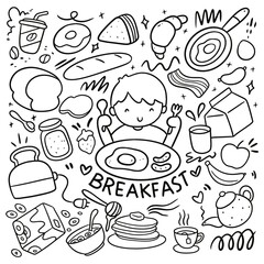 Set of Cute Breakfast Food Doodles Vector Clip Art