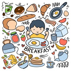 Set of Cute Breakfast Food Doodles Vector Clip Art