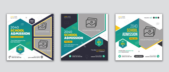 School admission social media instagram post and web banner template - obrazy, fototapety, plakaty