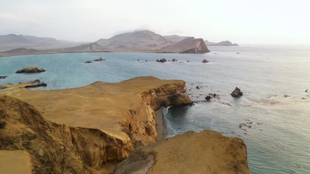 Gorgeous Scenery of Dramatic Sea Cliffs of Paracas, Peru - Aerial