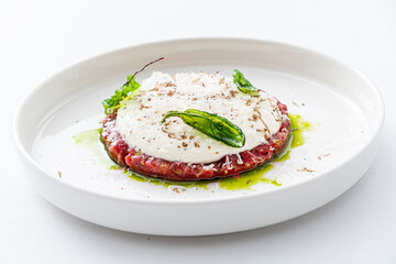 beef tartare on the white plate