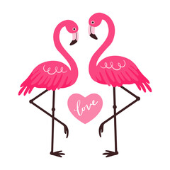 Postcard flamingo and heart.