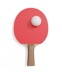 Red rackets for table tennis with white ball isolated on white background. Ping pong sports equipment. 3d illustration.