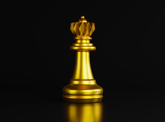 Gold king chess piece stand on black background. 3d rendering.