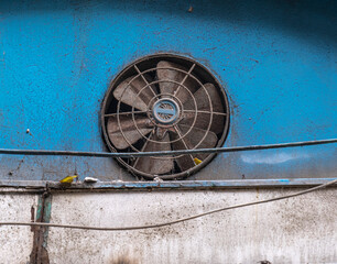 old and dirty ventilator. air duct. built-in exhaust fan.