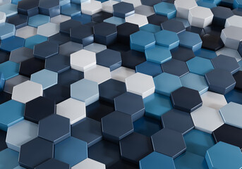 Abstract blue of futuristic surface hexagon pattern background. 3d illustration.