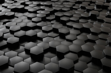 Abstract black of futuristic surface hexagon pattern background. 3d illustration.