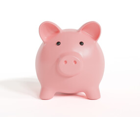 Piggy bank isolated on white background with savings money concept. 3d rendering.