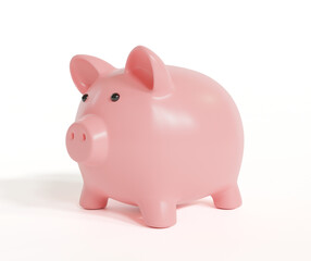 Piggy bank isolated on white background with savings money concept. 3d rendering.