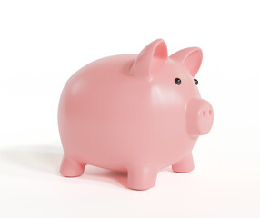 Piggy bank isolated on white background with savings money concept. 3d rendering.