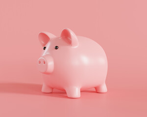 Piggy bank on pink background with savings money concept. 3d rendering.