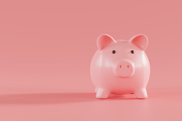 Piggy bank on pink background with savings money concept. 3d rendering.