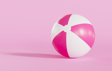 Pink beach ball on pink background. 3D rendering.